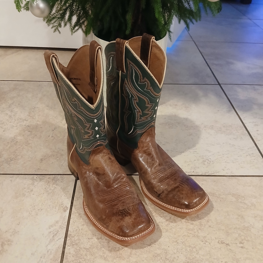 Men's Brown and Green Leather Boots
